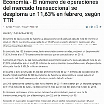 El nmero de operaciones del mercado transaccional se desploma un 11,63% en febrero, segn TTR